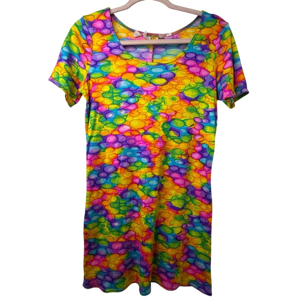 Lg Vtg 70s 60s Catalina Rainbow Tie Dye Mini Dress Disco Dance Rave Hippie Party